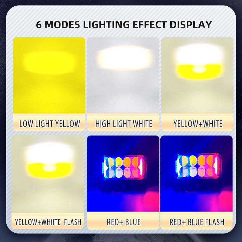 8lenz High Brightness Car,Motorcycle LED Headlights – Dual Color with Red & Blue Flashing Auxiliary Light for Cars & Trucks