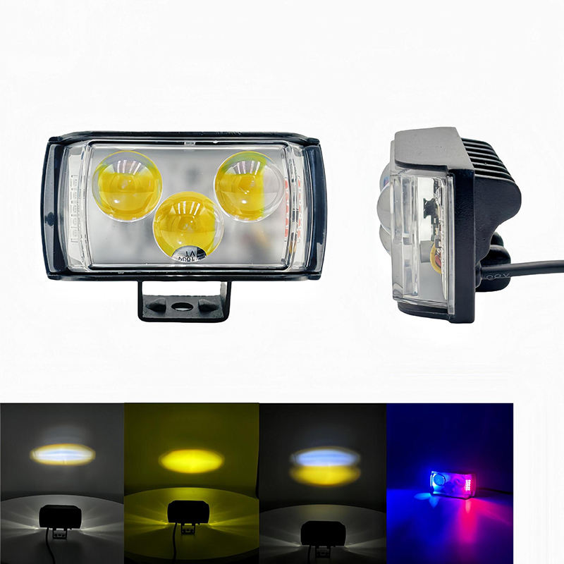 High Brightness Motorcycle LED Headlights – 3000K/6000K Dual Color with Red & Blue Flashing Auxiliary Light for Cars & Trucks
