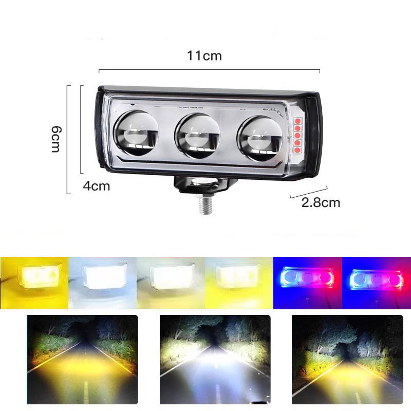 3-Eye Lens LED Motorcycle Spotlights – Super Bright 12V–80V Waterproof Driving Headlights for Cars, Trucks, SUVs & UTVs