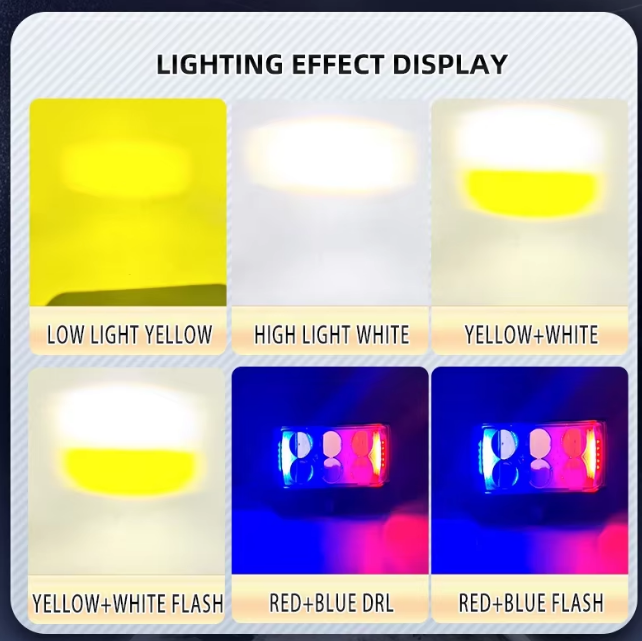 6lenz High Brightness Car,Motorcycle LED Headlights – Dual Color with Red & Blue Flashing Auxiliary Light for Cars & Trucks (Copy)