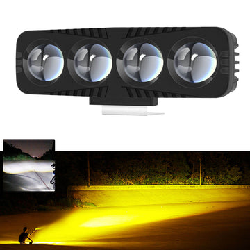 4-Lens LED Motorcycle Projector Light – Dual Color High Bright Mini Laser Driving Headlight with Flash Mode Spotlight Lamp