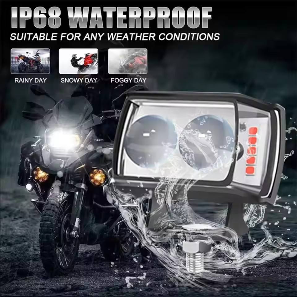 Motorcycle LED Work Light – 3-Side Mini Lens Super Bright Auxiliary Spotlight Fog Headlight 12V–80V