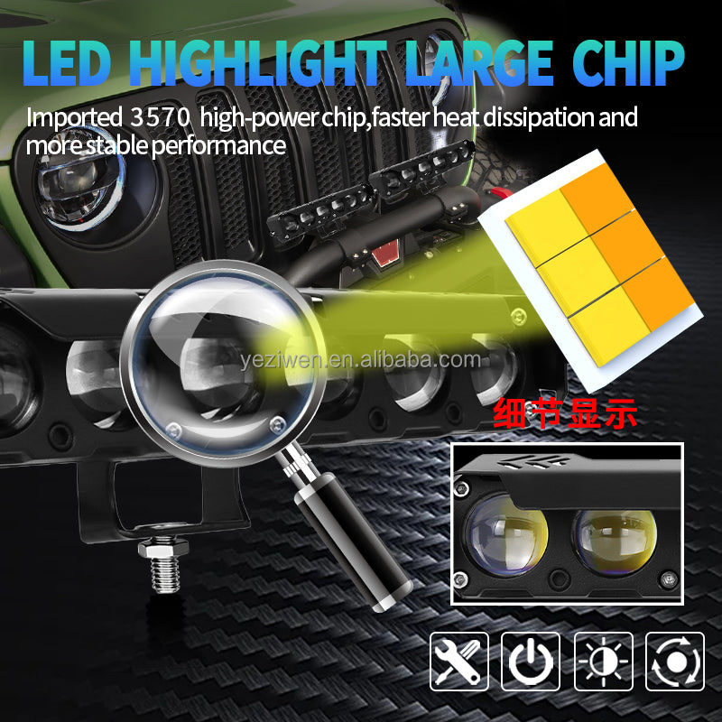 6-Lens LED Car Jeep , Motorcycle Spotlight – 6 Beads Headlight Driving Fog Work Lamp for Bikes, Cars & Trucks