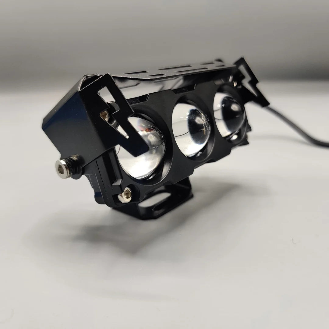 HJG 3 Lens Devil Eye Motorcycle LED Light – Dual Color White & Yellow Spotlight with Metal Body (1PC)