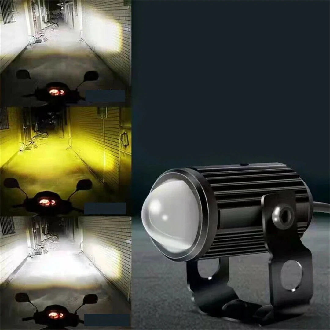 HJG 60W Mini Projector Driving Fog Light – Dual Color White & Yellow with Devil Eye + Free Switch for Motorcycles, Cars & Jeeps (1PC)