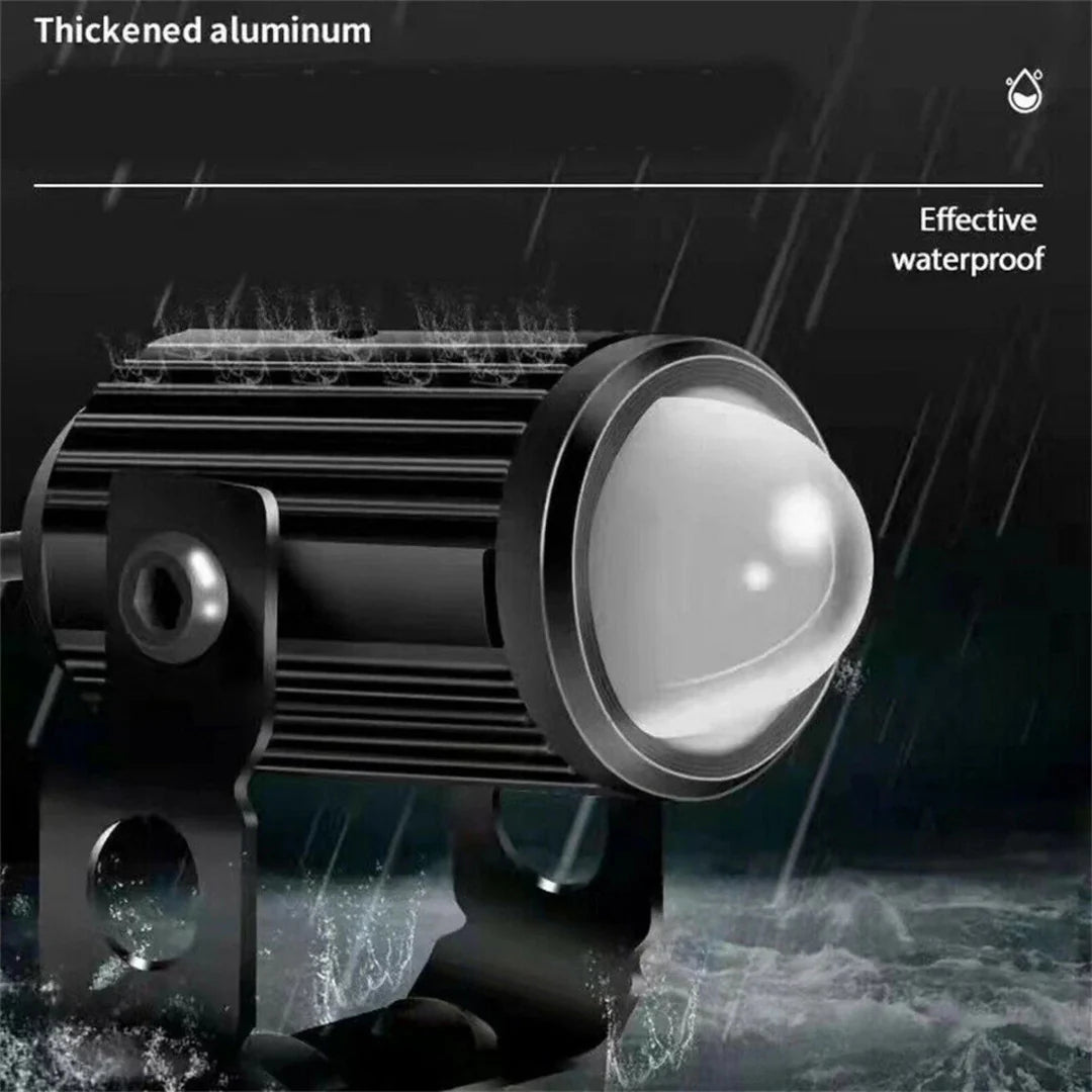 HJG 60W Mini Projector Driving Fog Light – Dual Color White & Yellow with Devil Eye + Free Switch for Motorcycles, Cars & Jeeps (1PC)