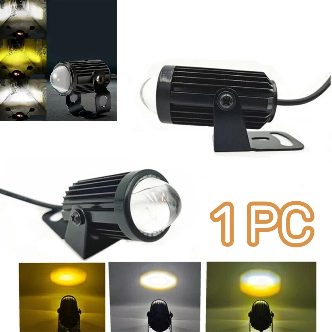 HJG 60W Mini Projector Driving Fog Light – Dual Color White & Yellow with Devil Eye + Free Switch for Motorcycles, Cars & Jeeps (1PC)