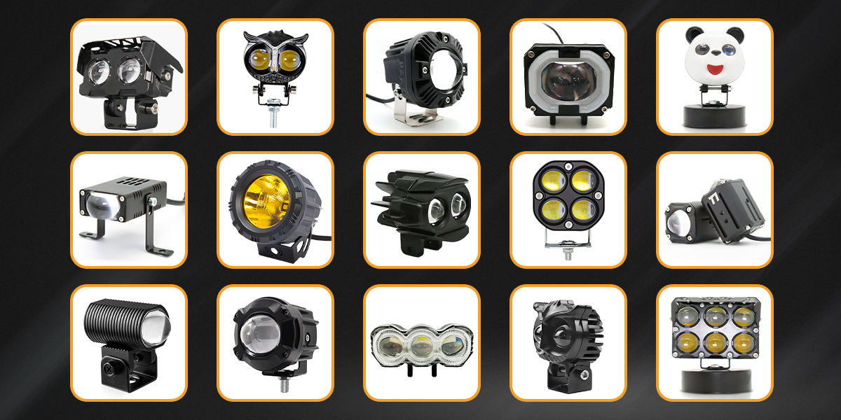 Three-Eye Lens LED Motorcycle Spotlight – Bi-LED Headlight, Driving Work Light & Fog Lamp for Motorcycles, SUVs & ATVs