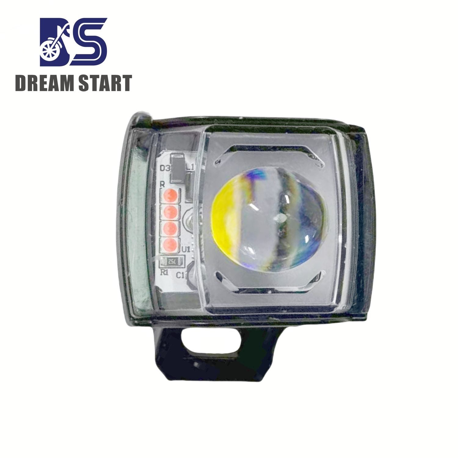 12V–80V Waterproof LED Motorcycle Light – Dual Color Yellow/White Front Position Headlight with Strobe for E-Bikes & Motorbikes