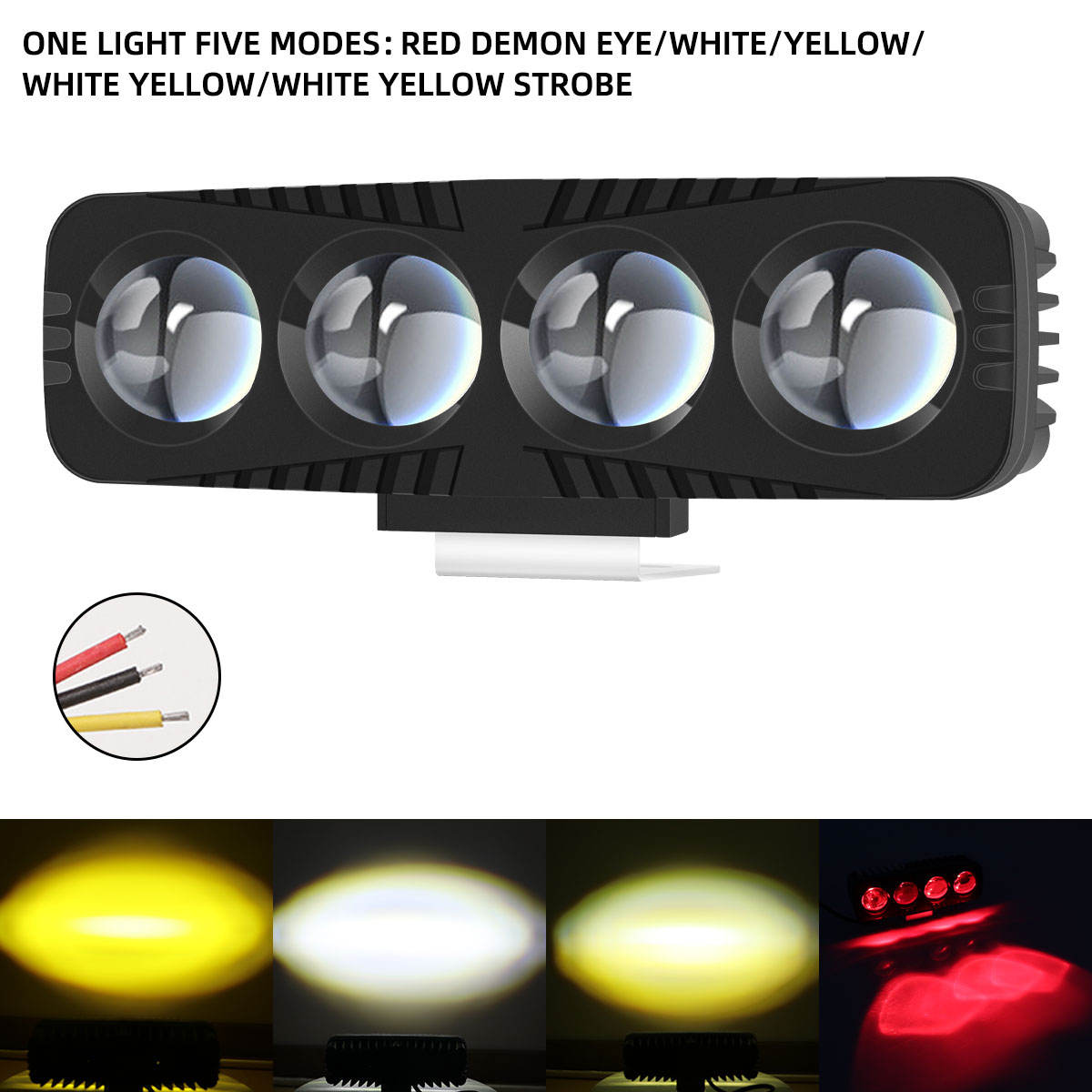 4-Lens LED Motorcycle Projector Light – Dual Color High Bright Mini Laser Driving Headlight with Flash Mode Spotlight Lamp