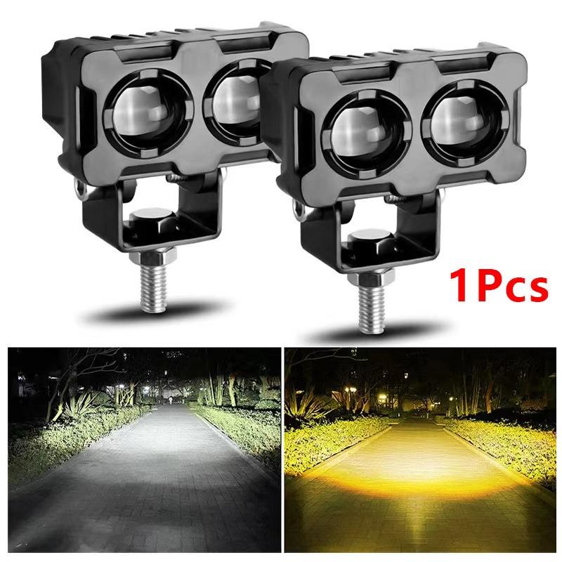 Motorcycle Spotlight Fog Lights Spot Light Project Yellow and White Dual Beam Headlights 12-85V Universal