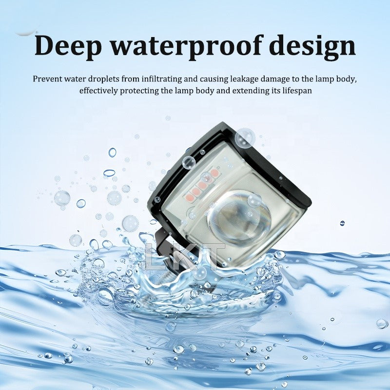 12V–80V Waterproof LED Car and  Motorcycle Light – Dual Color Yellow/White Front Position Headlight with Strobe for E-Bikes & Motorbikes