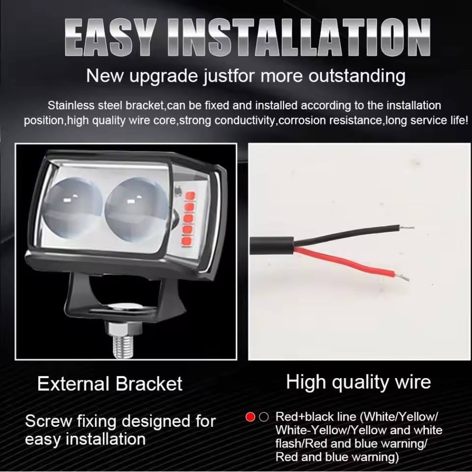Motorcycle LED Work Light – 3-Side Mini Lens Super Bright Auxiliary Spotlight Fog Headlight 12V–80V