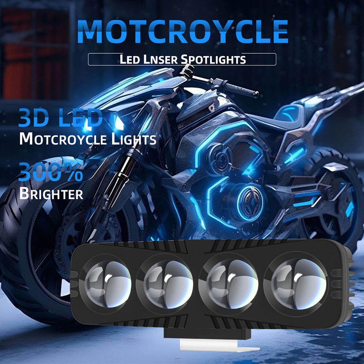 4-Lens LED Motorcycle Projector Light – Dual Color High Bright Mini Laser Driving Headlight with Flash Mode Spotlight Lamp