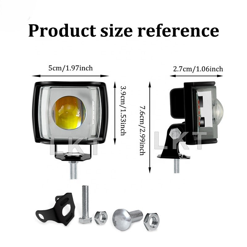 12V–80V Waterproof LED Car and  Motorcycle Light – Dual Color Yellow/White Front Position Headlight with Strobe for E-Bikes & Motorbikes