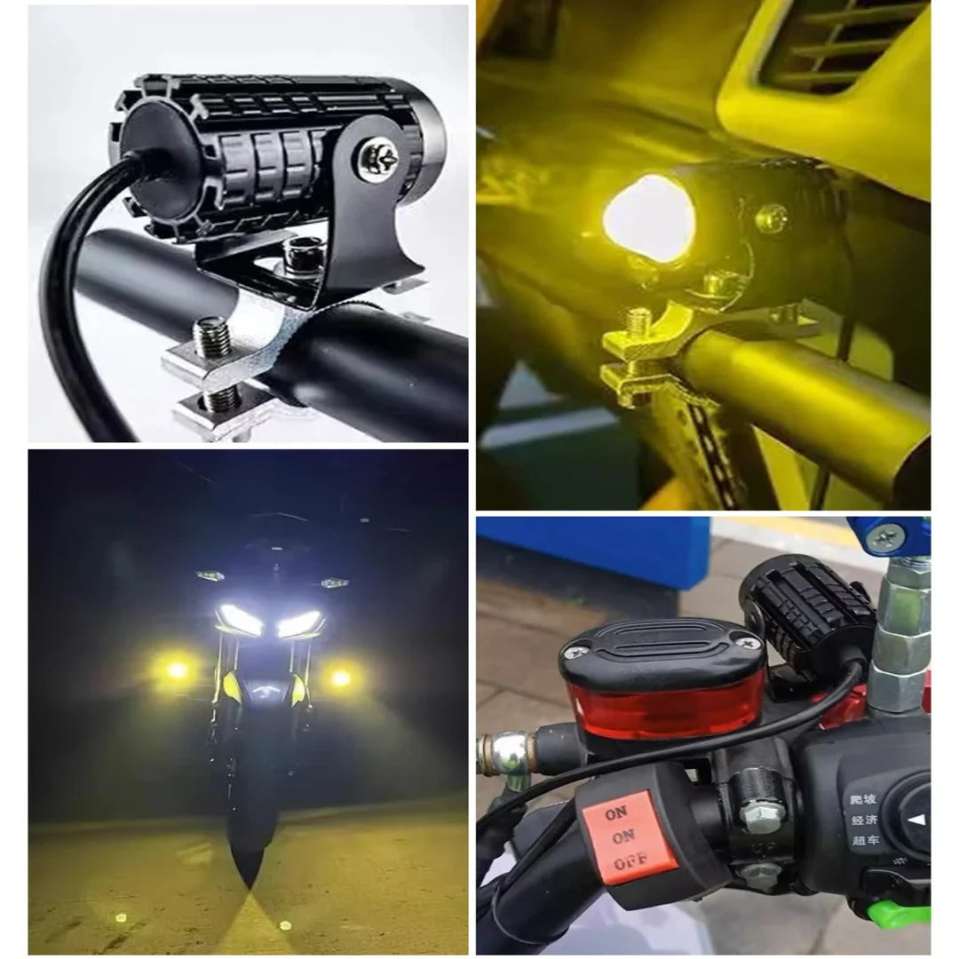 2PCS Mini Motorcycle Driving Fog Lights – Dual Color White & Yellow LED Spotlights with High/Low Beam + Free Switch