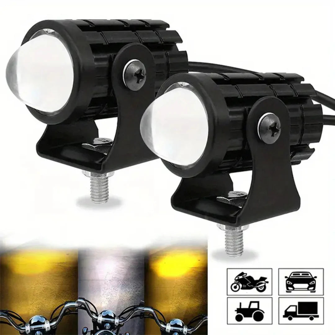 2PCS Mini Motorcycle Driving Fog Lights – Dual Color White & Yellow LED Spotlights with High/Low Beam + Free Switch