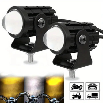 2PCS Mini Motorcycle Driving Fog Lights – Dual Color White & Yellow LED Spotlights with High/Low Beam + Free Switch