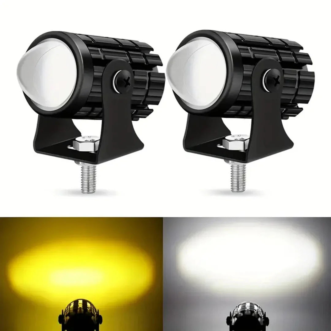 2PCS Mini Motorcycle Driving Fog Lights – Dual Color White & Yellow LED Spotlights with High/Low Beam + Free Switch