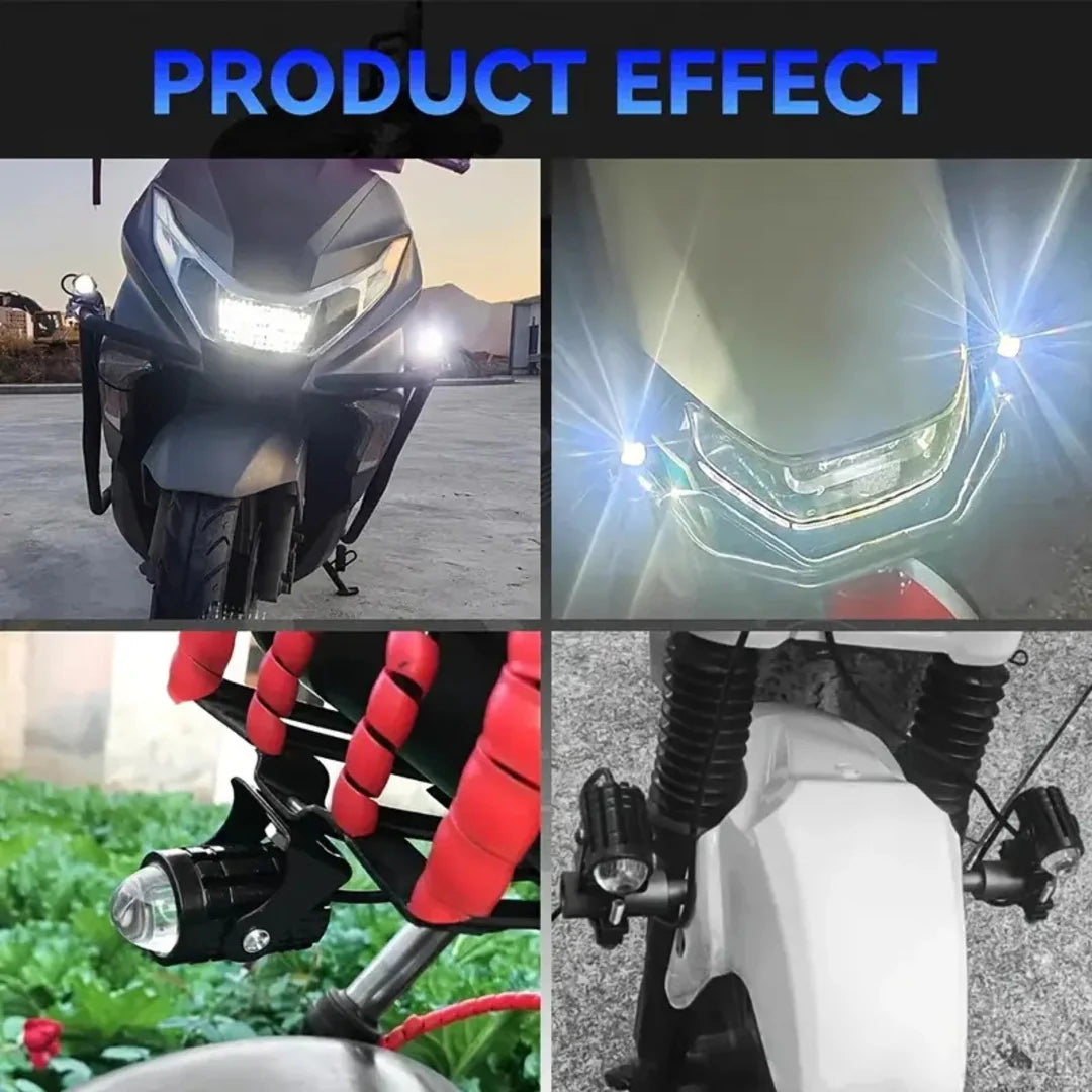 2PCS Mini Motorcycle Driving Fog Lights – Dual Color White & Yellow LED Spotlights with High/Low Beam + Free Switch