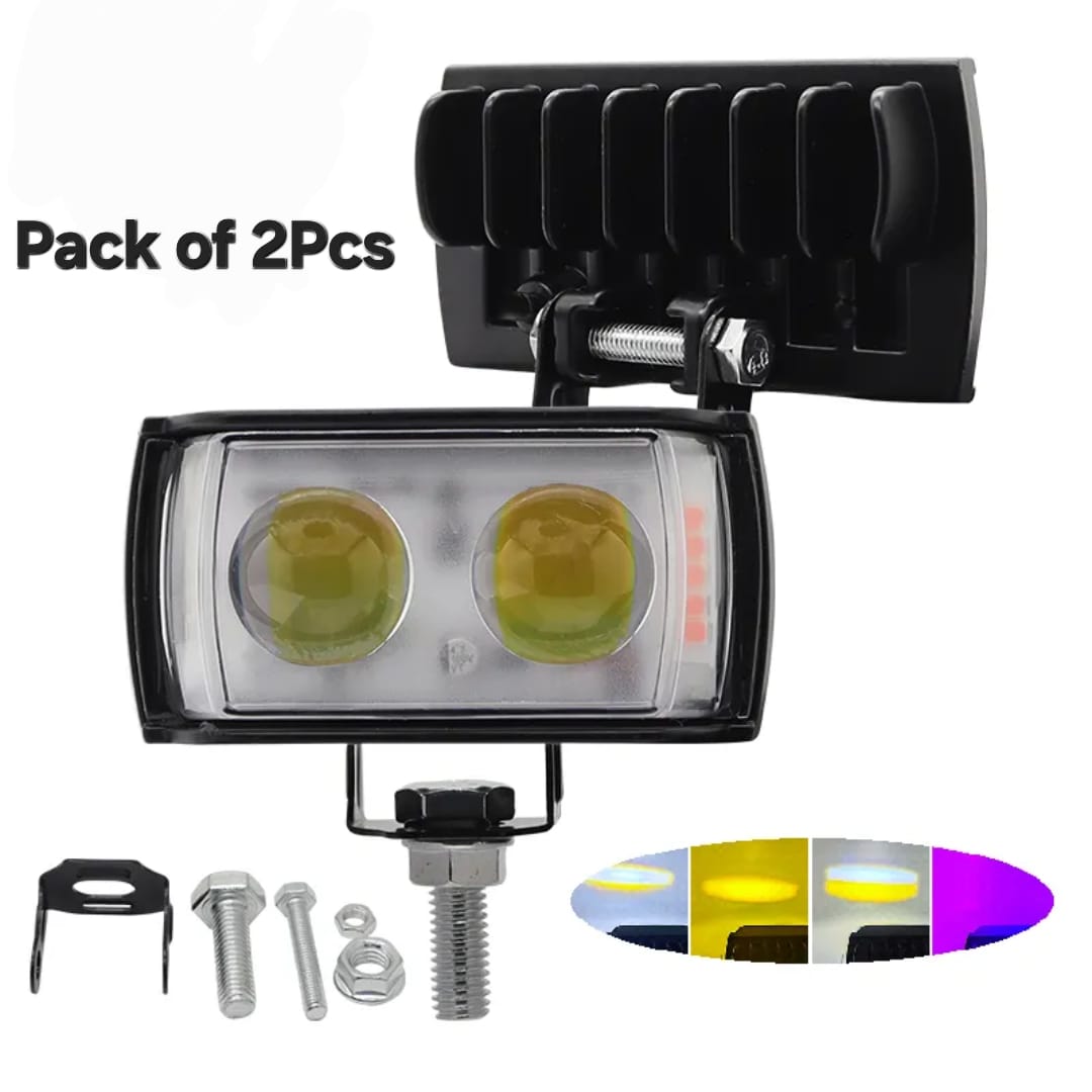 2Pcs 80v Premiuim Quality 2lenz Car and Motorcycle LED Work Light – 3-Side Mini Lens Super Bright Auxiliary Spotlight Fog Headlight 12V–80V