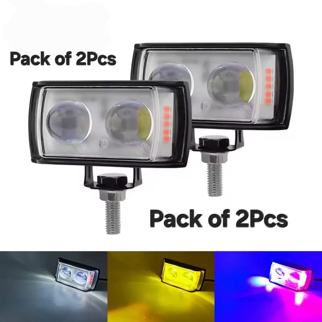 2Pcs 80v Premiuim Quality 2lenz Car and Motorcycle LED Work Light – 3-Side Mini Lens Super Bright Auxiliary Spotlight Fog Headlight 12V–80V