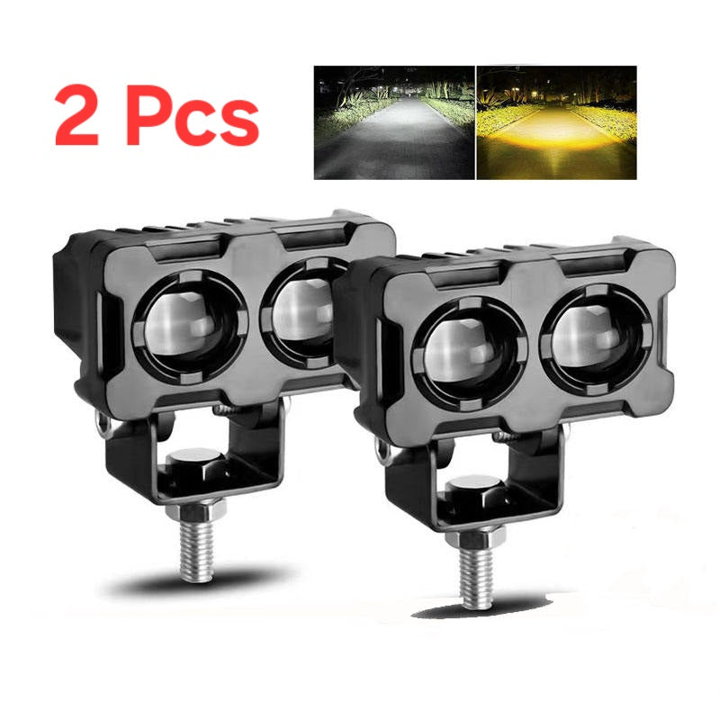 2 Pcs , 2Lenz led Fog Light Car , Jeep , Motorcycle SpotLight Project Yellow and White Dual Beam Headlights 12-85V Universal