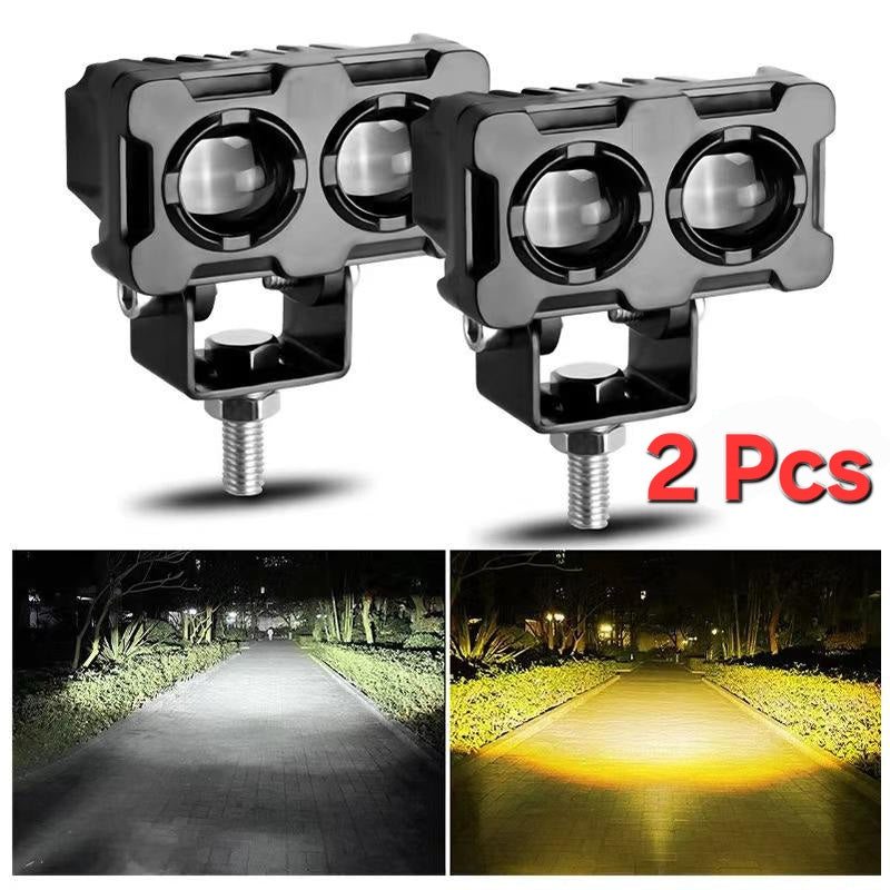 2 Pcs , 2Lenz led Fog Light Car , Jeep , Motorcycle SpotLight Project Yellow and White Dual Beam Headlights 12-85V Universal