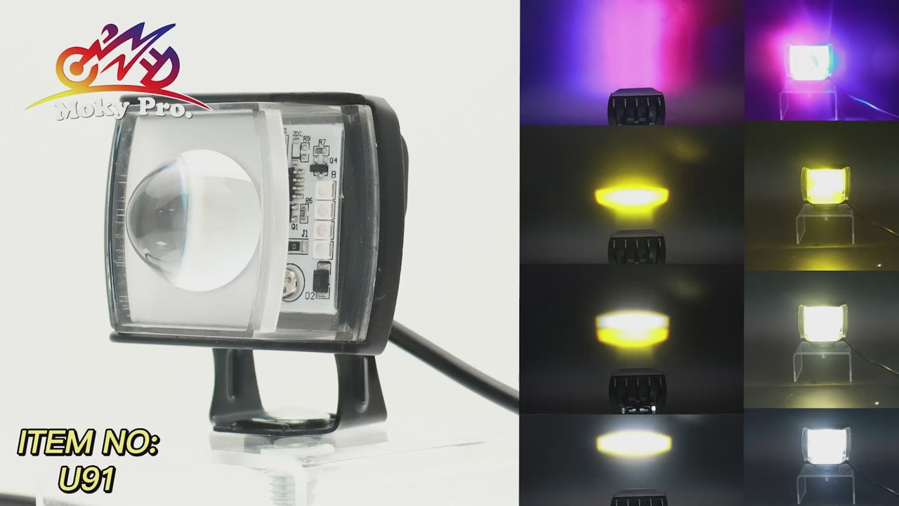 12V–80V Waterproof LED Car and  Motorcycle Light – Dual Color Yellow/White Front Position Headlight with Strobe for E-Bikes & Motorbikes